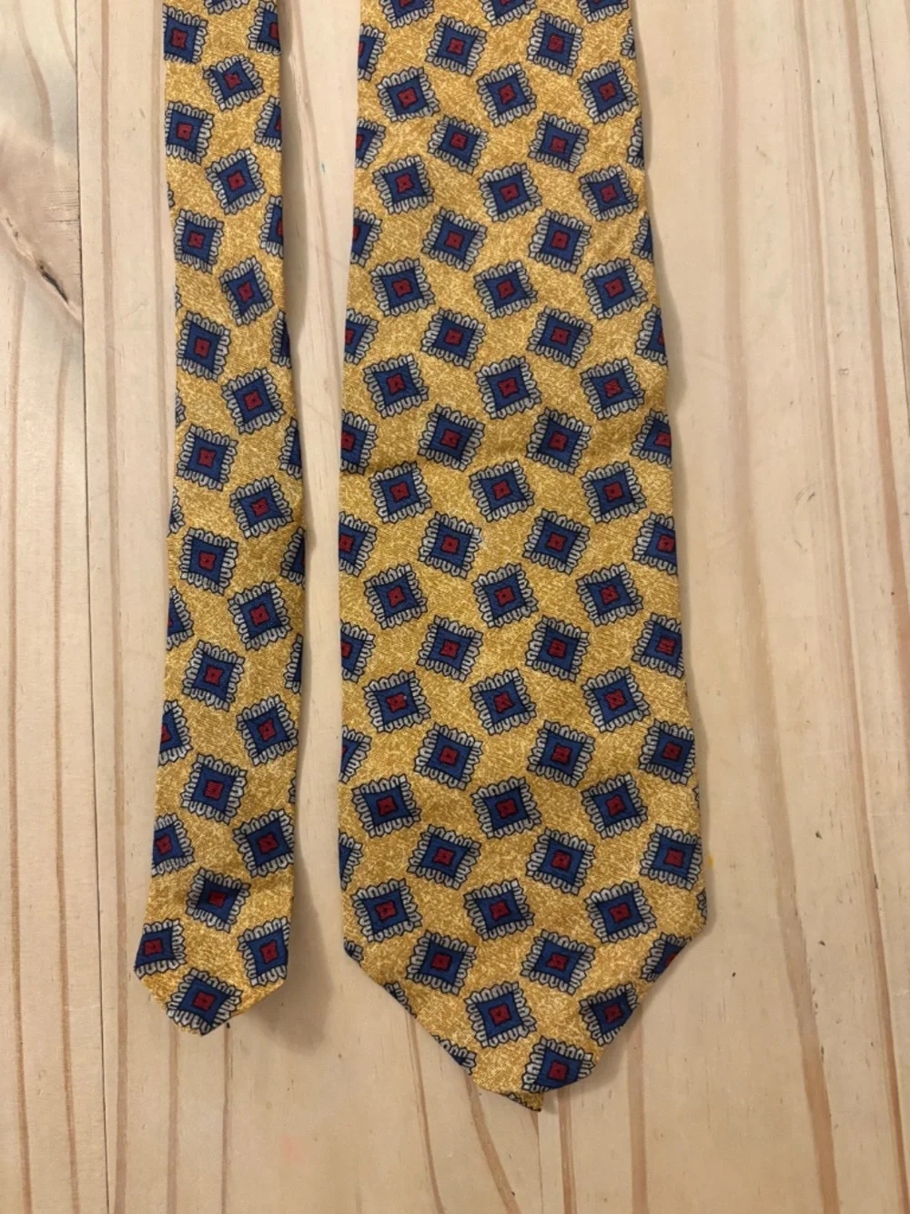 Vintage Robert Talbott Silk Tie Gold Red Blue Diamond Pattern